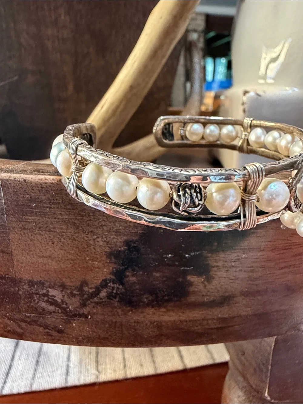 SILPADA Silver Pearl Accent Cuff Bracelet - White Pearls